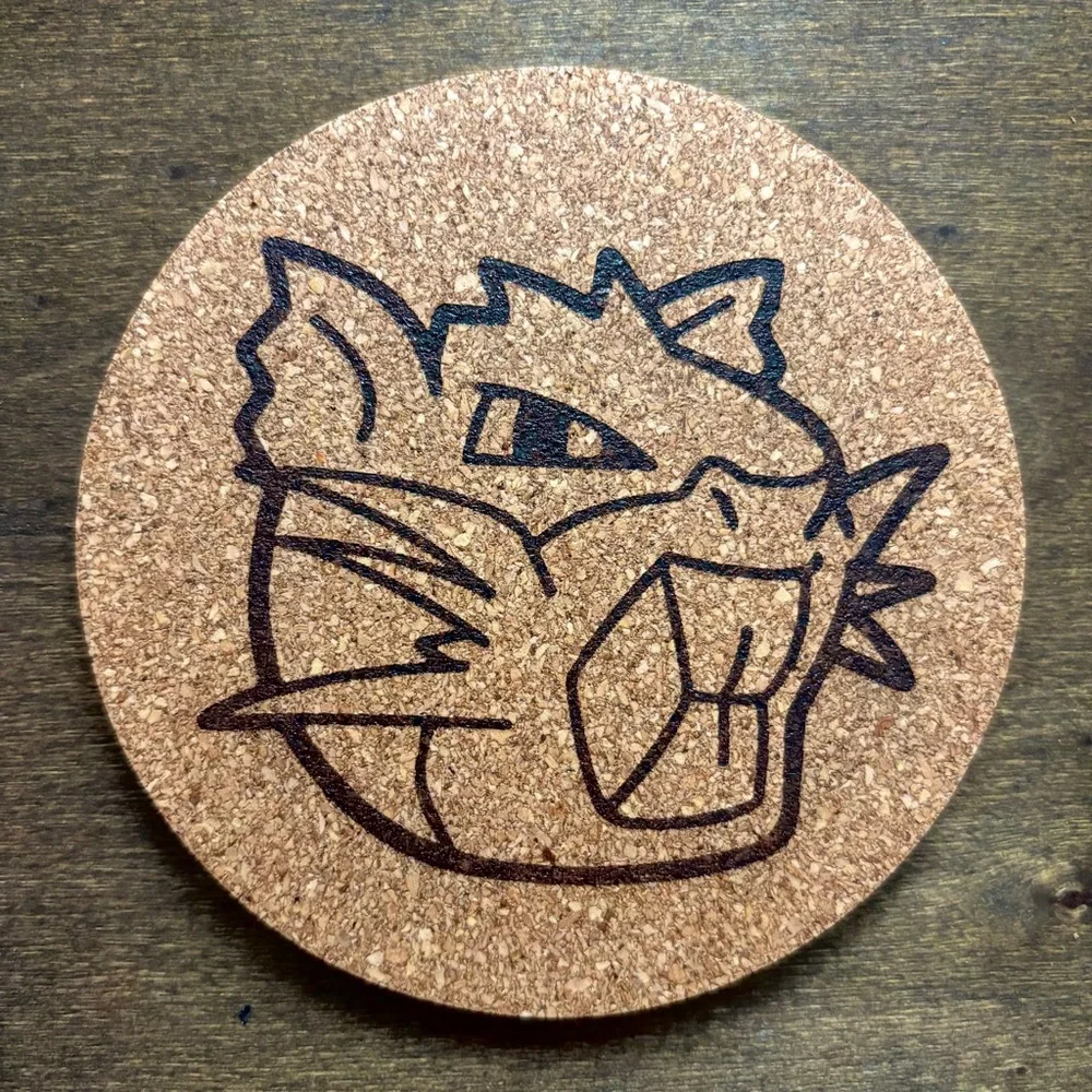 Pokemon Raticate Face Laser Engraved Cork Coaster